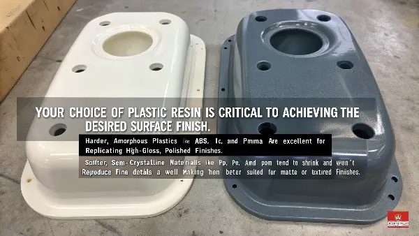 Side-by-side comparison of the same finish on different plastic materials