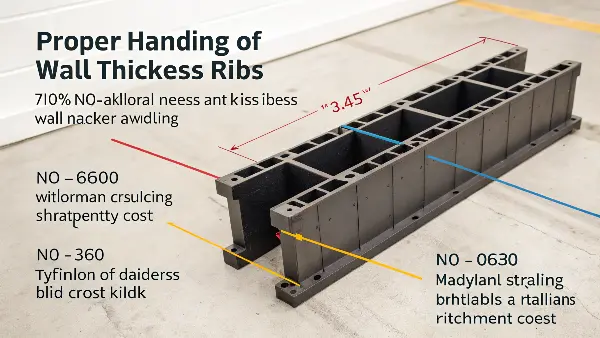 A cross-section of a nylon part showing correctly designed ribs with proper thickness ratios.