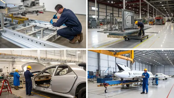 Various Industries Using Metal Fabrication An infographic showing icons of various industries like automotive, aerospace, and construction.