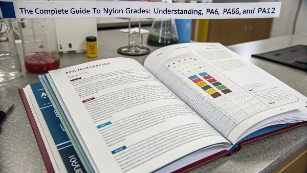 A collection of injection molded parts made from different nylon grades.