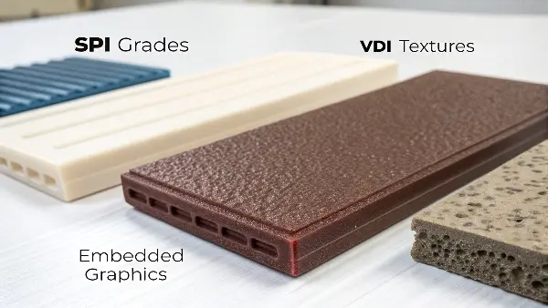 Surface Finishing Options for PVC A close-up of different surface textures on PVC plastic parts