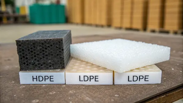 Molecular Structures of PE Plastics Diagram showing molecular structures of HDPE, LDPE, and LLDPE