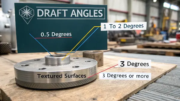 Minimum Draft Angle Application Close-up of a part with minimal draft being ejected, showing slight stress.