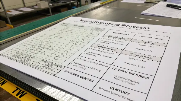 A close-up of an engineer pointing to specific data on a process sheet.