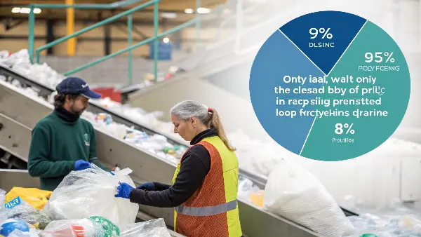 Global Plastic Waste Fate A pie chart illustrating the fate of plastic waste: a large slice for landfill, a small slice for recycling, and a tiny sliver for closed-loop.