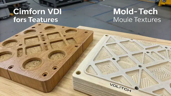 Mold-Tech vs VDI Textures An image showcasing complex Mold-Tech patterns like leather and wood grain next to a standard VDI texture