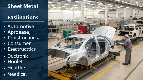 Industries Using Sheet Metal Fabrication A collage of products from different industries that use sheet metal fabrication.