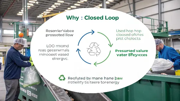 Efficiency of Closed-Loop Recycling A graphic showing side-by-side comparison of energy and resource savings between closed-loop and open-loop recycling.