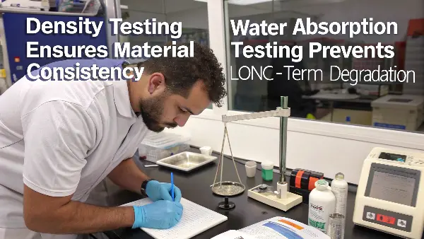 a PVC sample being weighed for density measurement