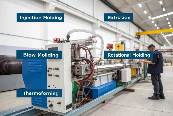Main Methods for Plastic Processing Diagram showing different plastic processing methods
