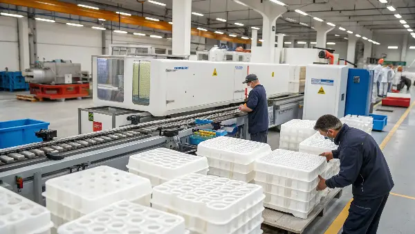 Custom Plastic Injection Mold A custom plastic injection mold being prepared for production