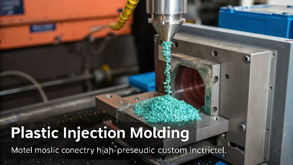 A plastic injection molding machine in operation.