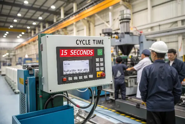 A pie chart breaking down the components of an injection molding cycle time.