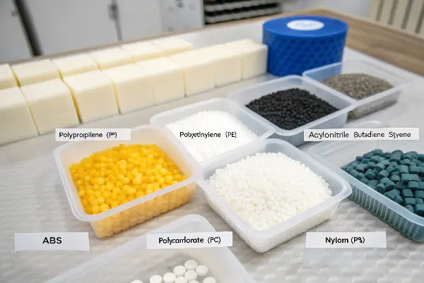Common Injection Molding Materials Various plastic pellets used in injection molding