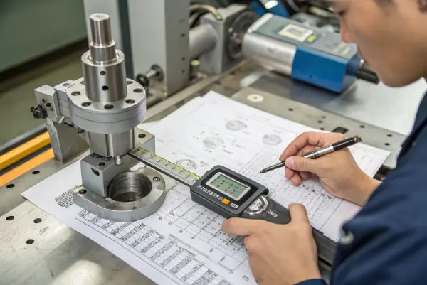 Dimensional Analysis with a CMM A Coordinate Measuring Machine (CMM) probe measuring a complex plastic part.