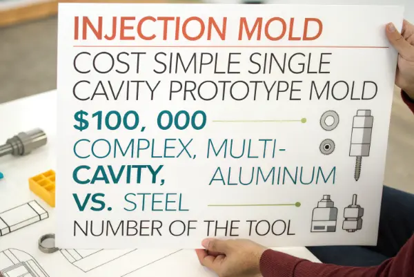 Comparison of Simple and Complex Injection Molds A complex multi-cavity steel mold side-by-side with a simple single-cavity aluminum mold.