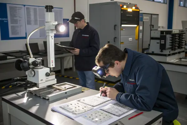 Quality Control for Injection Molded Parts An engineer inspecting a plastic injection molded part with calipers.