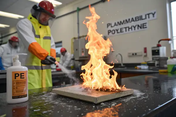 burning standard polyethylene vs flame retardant PE